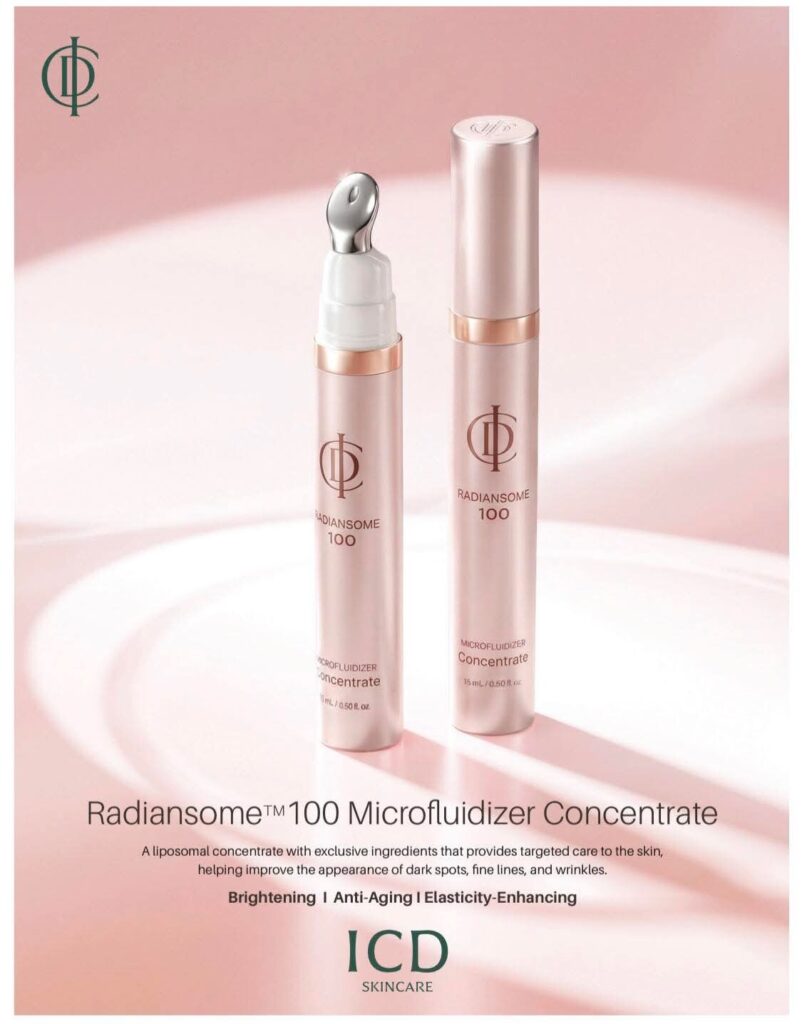 RIMAN Radiansome 100 Microfluidizer Concentrate with cooling metal applicator for targeted skincare.